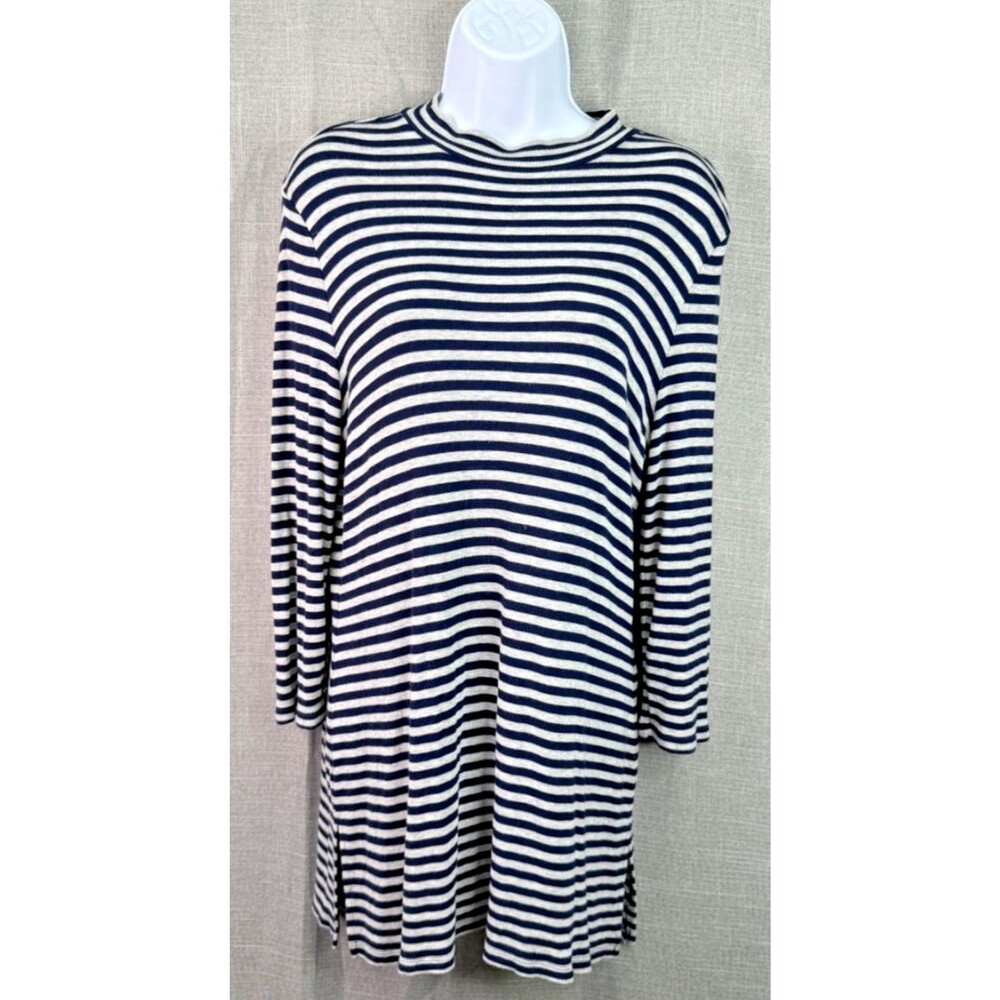 Zenergy by Chico's Women's Long Sleeve Ribbed Tunic Size 2 Large Gray Navy